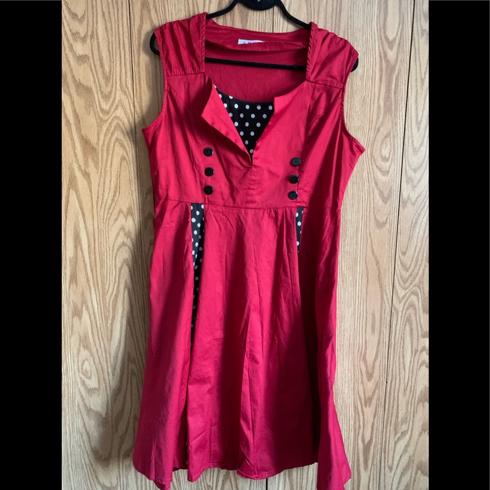 SMYS dress, retro style, red, black with white polka dots. NWOT